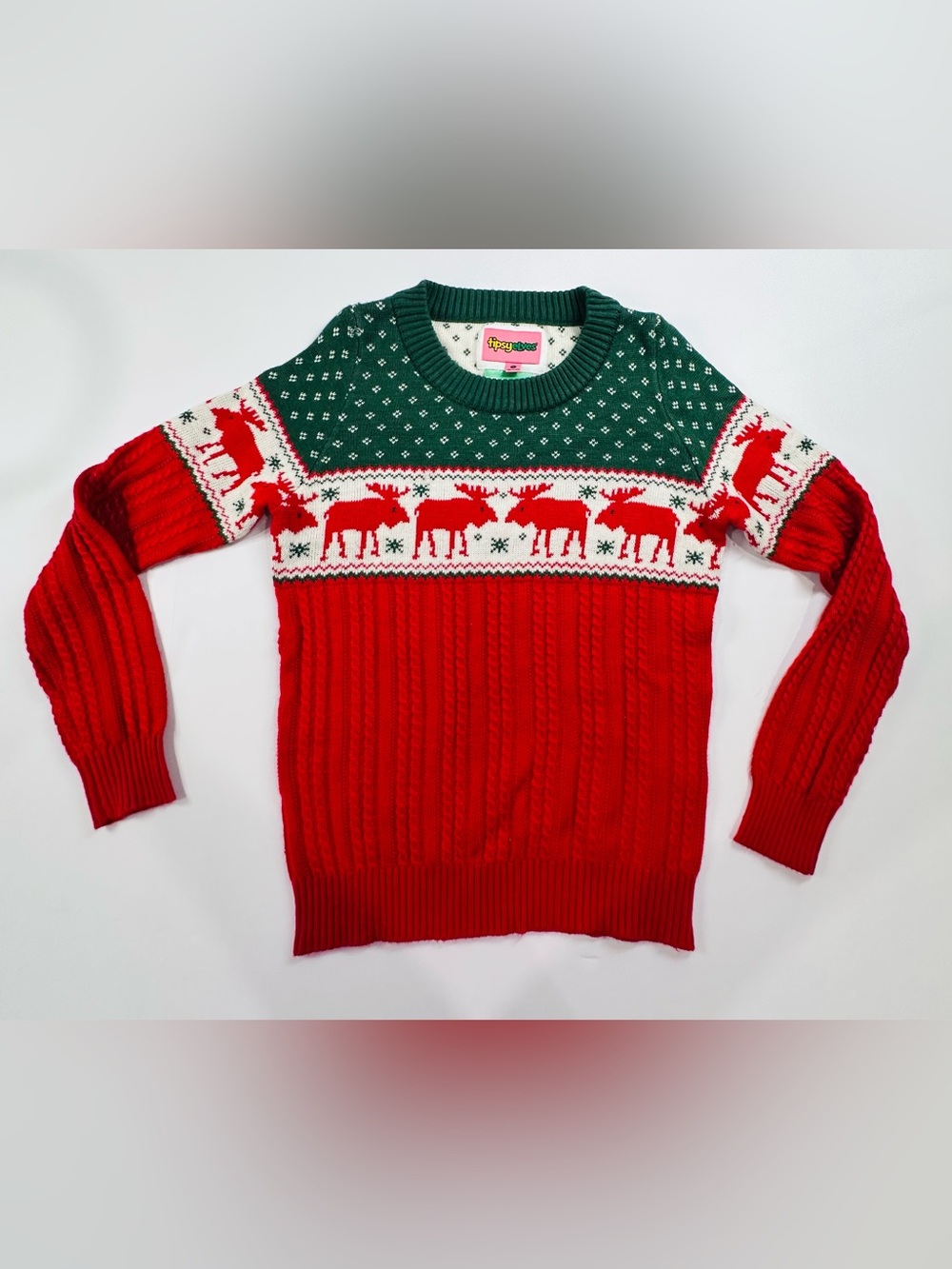 Tipsy Elves The Night Before Collection Moose Christmas Fair Isle Sweater Small